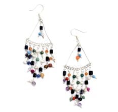 92.7 Sterling Silver Multicolored Beads Drop Earrings