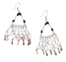 92.5 Sterling Silver White Bead With Garnet Chandelier Earrings