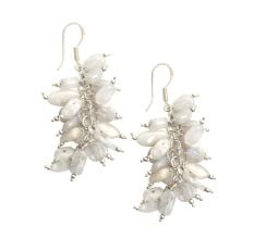 92.5 Sterling Silver White Moonstone Beaded Bunch Dangler Earrings
