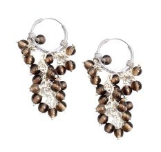92.5 Sterling Silver Brown Bunch Hoop Hanging Earrings