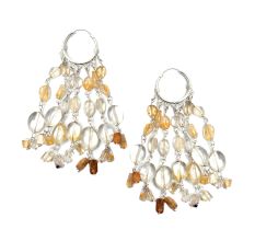 92.5 Sterling Silver Golden Tone Beads Cascade Hoop Chandelier Earrings