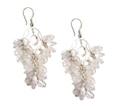 92.5 Sterling Silver Hook Leaf Flower White Beaded Dangler Earrings