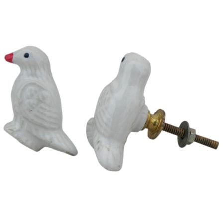 White Parrot Door Bird Knob