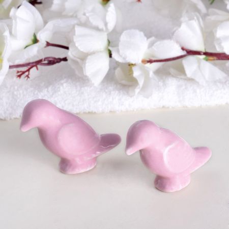 Solid Pink Ceramic Bird Cabinet Knob