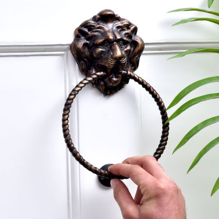 Lion Brass Door Knocker With Rope Ring