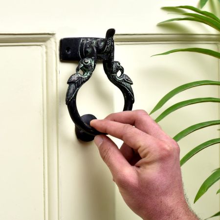 Black Brass Elephant with Two Peacocks Design Door Knocker