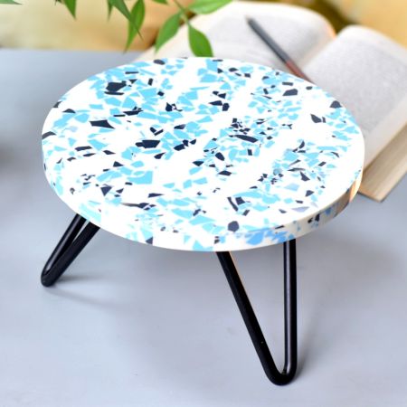 Blue Speckled Resin Cake Stand With Iron Legs