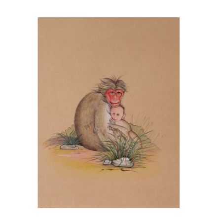 Mom and Baby Monkey Watercolor Painting