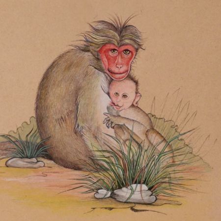 Mom and Baby Monkey Watercolor Painting