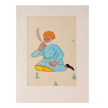 Indian Old Man Smoking Watercolor Painting