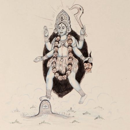 Shivling Under The Feet Of Maa Kaali Indian Miniature Paper Painting