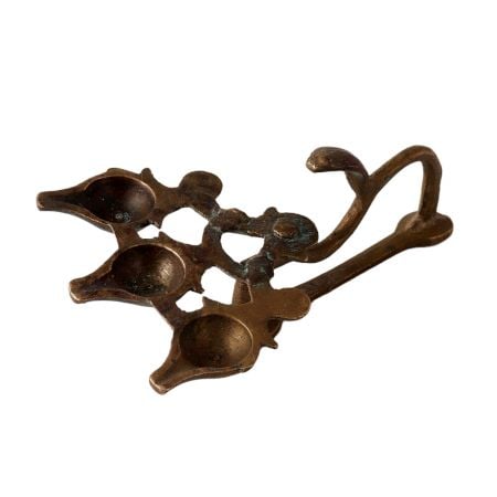 Three Wick Brass Arti lamp with Cobra Handle