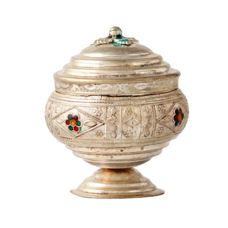 Brass Fancy Design Kum Kum Box  in Silver Finish