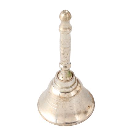 Brass  Hand Held Pooja Bell In Silver Finish