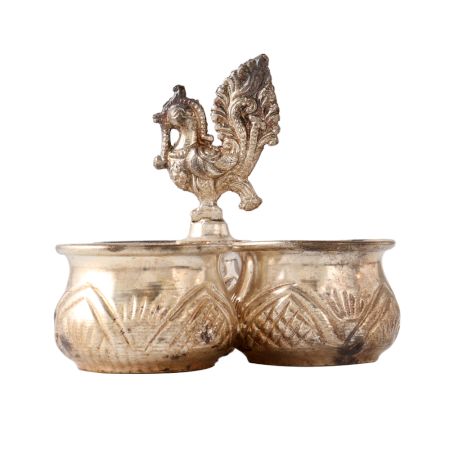 Brass Three Cup Brass Kumkum Holder In Silver Finish