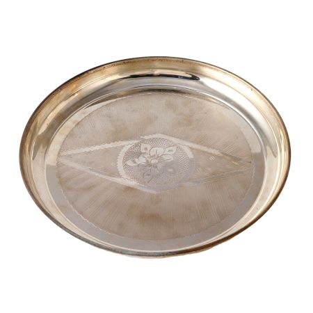 Brass Silver Finish Dinnerware With Floral Design In Centre