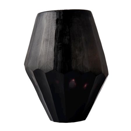 Black Glass Ribbed Vase