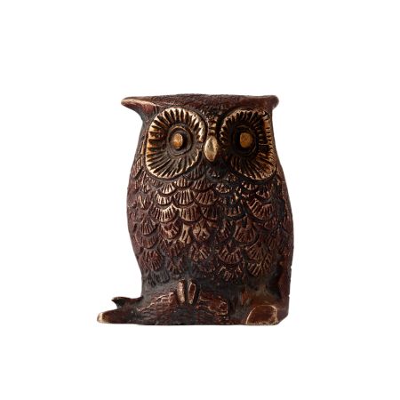 Vintage Brass Owl Sitting On Log In Copper Finish