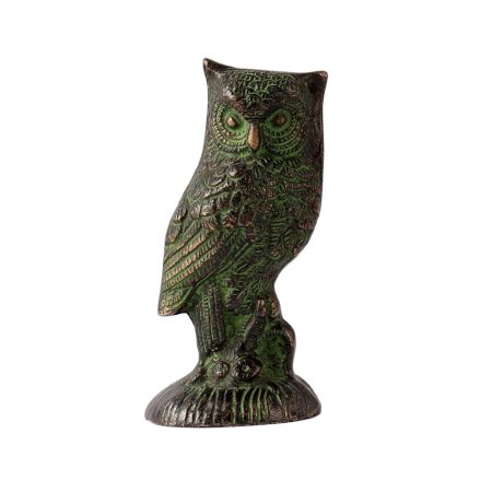 Brass Statue OfÂ Owl Sitting on a Log
