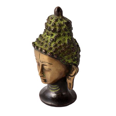 Brass Buddha Head Statue In Green finish