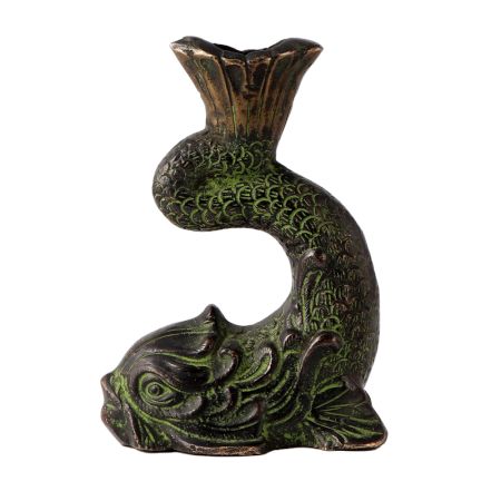 Brass Koi Fish Statue Candle Holder In Green Finish