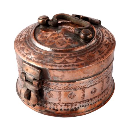 Carved Indian Copper Trinket Box