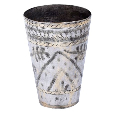 Brass Lassi Glass Carved With Leaf and Arch Design