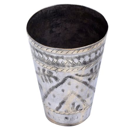 Brass Lassi Glass Carved With Leaf and Arch Design
