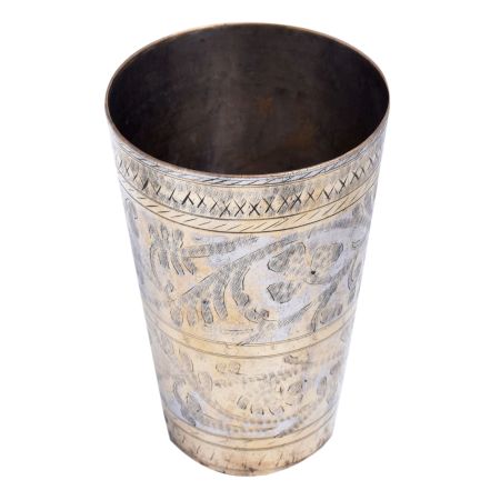Faded Leafy Border Brass Lassi Glass With Golden Highlights