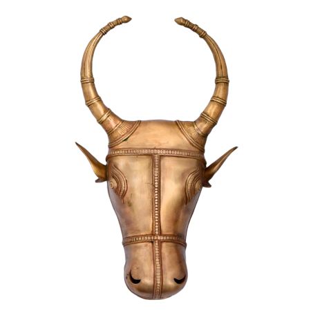 Nandi Mask Wall Hanging In Golden Finish