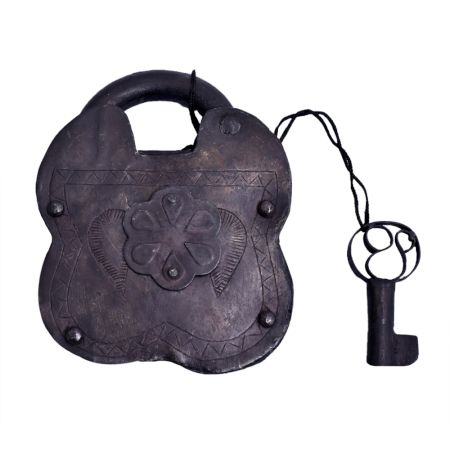 Handmade Riveted Wrought Iron Padlock With A Key