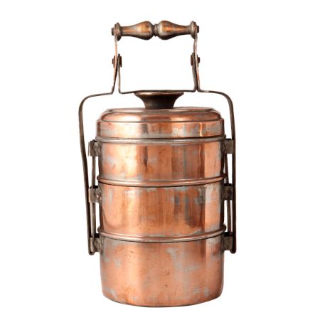 Three Compartment Plain Copper Tiffin Box