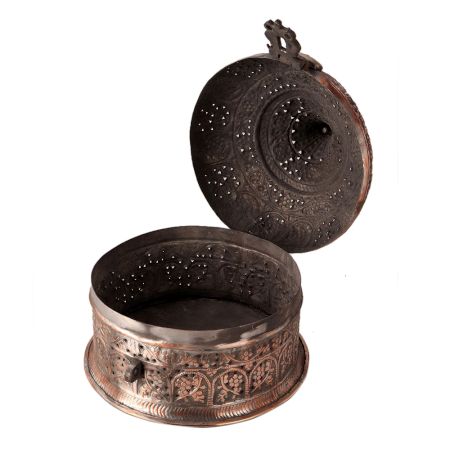 Round Handmade Copper Jewelry Box with Lid on top