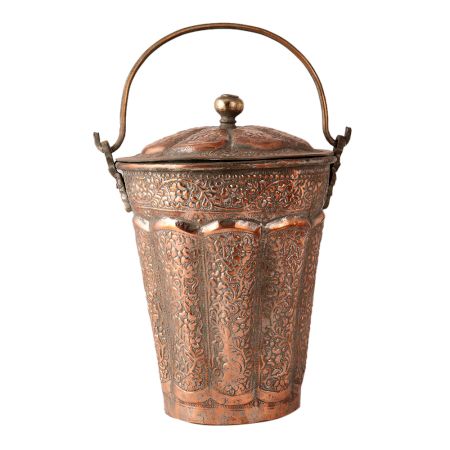 Traditional Copper Bucket Carved in Islamic Art