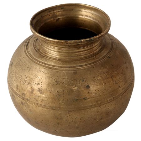 Round Indian Brass Holy Water Pot