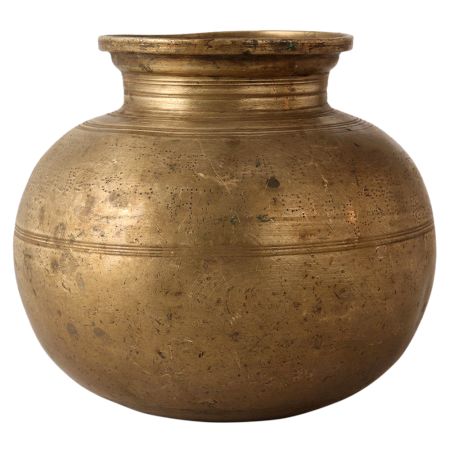 Round Indian Brass Holy Water Pot