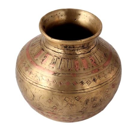 Old Rare Hand Engraved Brass Pot