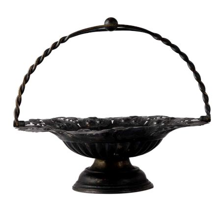 Silver Metal Vintage Candy Basket In Black Finish