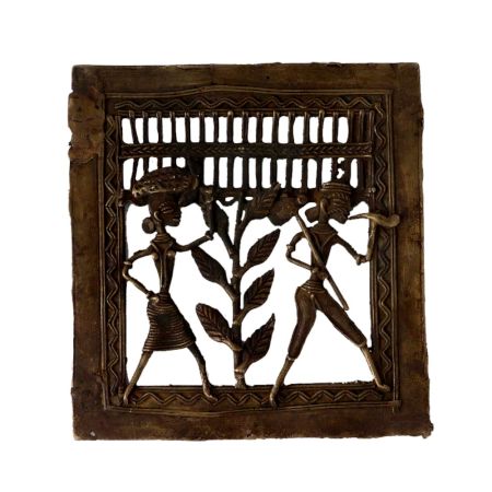 Dhokra Brass Wall Hanging Of Tribal Farmer Couple Figure