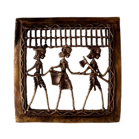 Brass Dhokra Wall  Hanging Of Three Farmers
