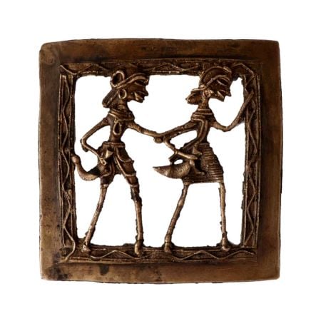 Square Brass Dhokra Tribal Folks Daily Activity Wall Hanging