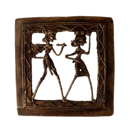 Brass Dhokra Square Wall Hanging Of A Couple