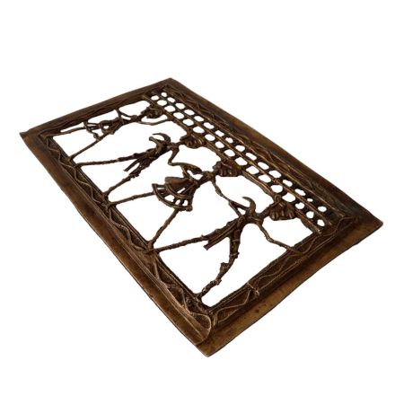 Brass Rectangle Wall Hanging Tribal Relief With Scene