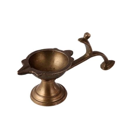 Brass Puja Diya With Snake Hood Handle