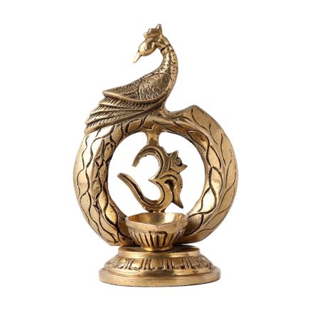 Peacock Oil Wick Diya With Om Statue