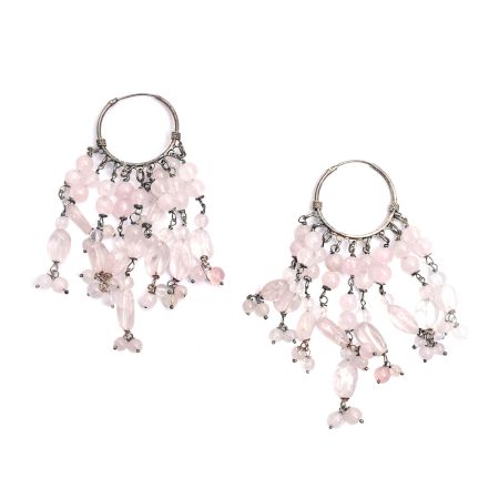 92.5 Sterling Silver Pink Hook Hanging Earrings