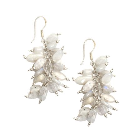 92.5 Sterling Silver White Moonstone Beaded Bunch Dangler Earrings