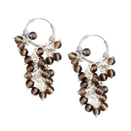 92.5 Sterling Silver Brown Bunch Hoop Hanging Earrings