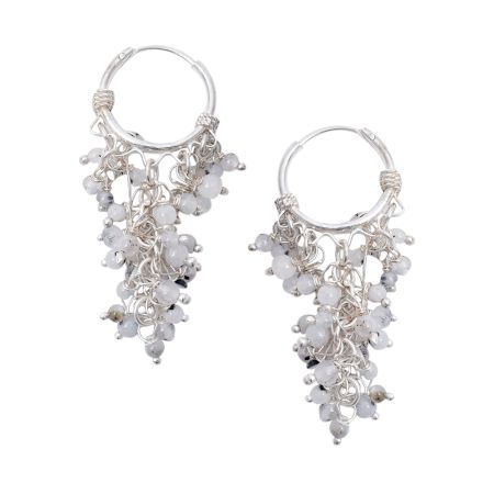 92.5 Sterling Silver White Agate Bead Chandelier Earrings