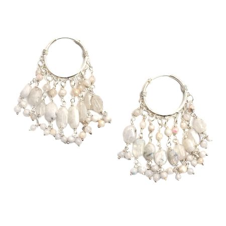 92.5 Sterling SilverÂ White beaded Women's DropÂ Tassel Earrings